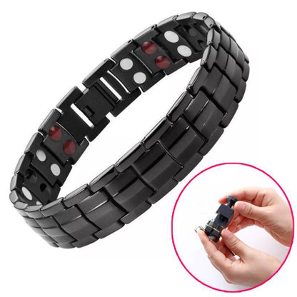 สร้อยข้อมือแม่เหล็กบำบัดแม่เหล็กคู่แถว 2 ชิ้นสำหรับผู้ชาย, Black, White, Gold, Black Full Magnet, Bronze Full Magnet