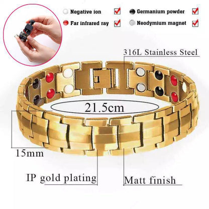 สร้อยข้อมือแม่เหล็กบำบัดแม่เหล็กคู่แถว 2 ชิ้นสำหรับผู้ชาย, Black, White, Gold, Black Full Magnet, Bronze Full Magnet
