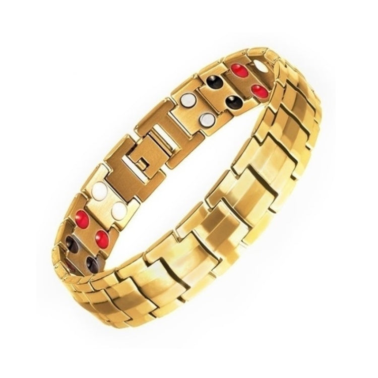 สร้อยข้อมือแม่เหล็กบำบัดแม่เหล็กคู่แถว 2 ชิ้นสำหรับผู้ชาย, Black, White, Gold, Black Full Magnet, Bronze Full Magnet