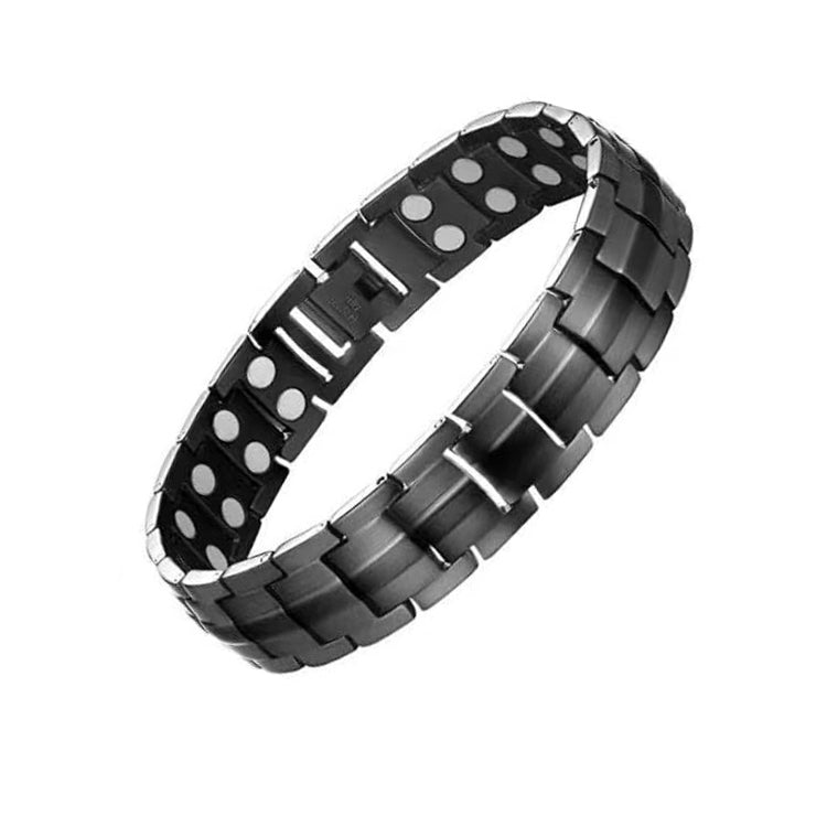 สร้อยข้อมือแม่เหล็กบำบัดแม่เหล็กคู่แถว 2 ชิ้นสำหรับผู้ชาย, Black, White, Gold, Black Full Magnet, Bronze Full Magnet