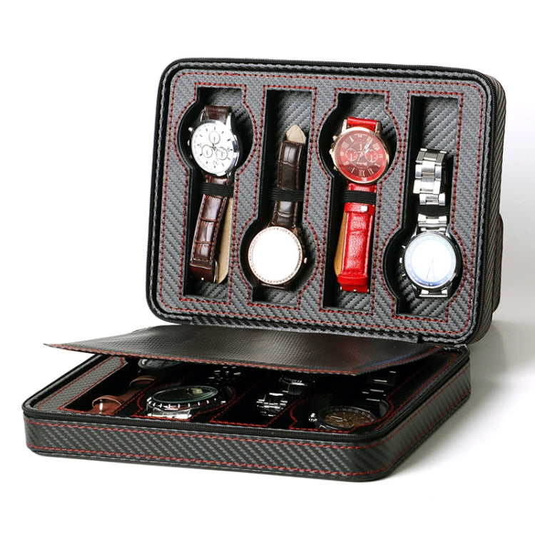 หนัง PU คาร์บอนไฟเบอร์เต็มซิปกระเป๋าใส่นาฬิกากล่องเก็บนาฬิกาสไตล์:, 02 Watch Position, 04 Watch Position, 08 Watch Position Carbon Fiber
