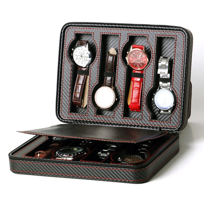 หนัง PU คาร์บอนไฟเบอร์เต็มซิปกระเป๋าใส่นาฬิกากล่องเก็บนาฬิกาสไตล์:, 02 Watch Position, 04 Watch Position, 08 Watch Position Carbon Fiber