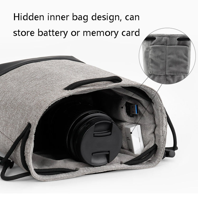 Baona กระเป๋ากล้องกันน้ำ Micro SLR ฝาครอบป้องกัน Drawstring Pouch Bag, Small Gray, Medium Gray, Large Gray