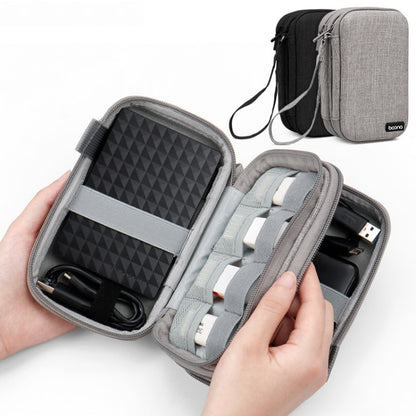 Baona BN-F027 กระเป๋าเก็บฮาร์ดดิสก์แบบพกพาสองชั้น EVA ฝาครอบป้องกันฮาร์ดดิสก์เปลือกแข็ง, Gray, Black