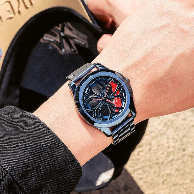 SANDA P1065 Wheel Series นาฬิกาควอทซ์สายเหล็กแบบสบาย ๆ สำหรับผู้ชาย, For Men Blue Red, For Men Black Red, For Men Silver Red, For Men Blue Green, For Men Black Green, For Men Silver Green