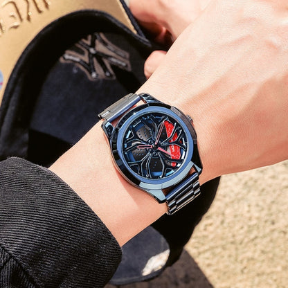 SANDA P1065 Wheel Series นาฬิกาควอทซ์สายเหล็กแบบสบาย ๆ สำหรับผู้ชาย, For Men Blue Red, For Men Black Red, For Men Silver Red, For Men Blue Green, For Men Black Green, For Men Silver Green
