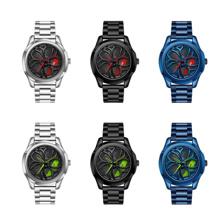 SANDA P1065 Wheel Series นาฬิกาควอทซ์สายเหล็กแบบสบาย ๆ สำหรับผู้ชาย, For Men Blue Red, For Men Black Red, For Men Silver Red, For Men Blue Green, For Men Black Green, For Men Silver Green