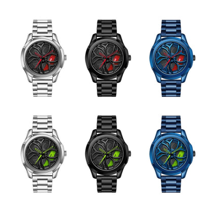 SANDA P1065 Wheel Series นาฬิกาควอทซ์สายเหล็กแบบสบาย ๆ สำหรับผู้ชาย, For Men Blue Red, For Men Black Red, For Men Silver Red, For Men Blue Green, For Men Black Green, For Men Silver Green