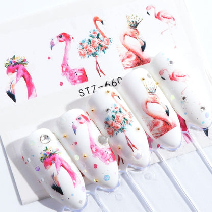 5 PCS Flamingo สติ๊กเกอร์เล็บสติ๊กเกอร์น้ำน่ารักสัตว์กระต่ายนกฮูก Wraps Flora ลายน้ำกาวตกแต่งเล็บ
