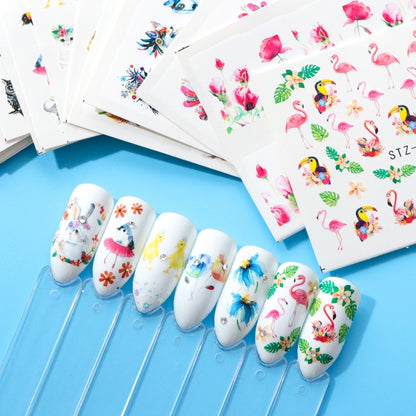 5 PCS Flamingo สติ๊กเกอร์เล็บสติ๊กเกอร์น้ำน่ารักสัตว์กระต่ายนกฮูก Wraps Flora ลายน้ำกาวตกแต่งเล็บ