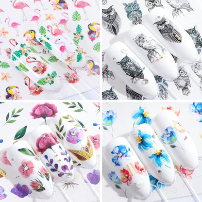 5 PCS Flamingo สติ๊กเกอร์เล็บสติ๊กเกอร์น้ำน่ารักสัตว์กระต่ายนกฮูก Wraps Flora ลายน้ำกาวตกแต่งเล็บ