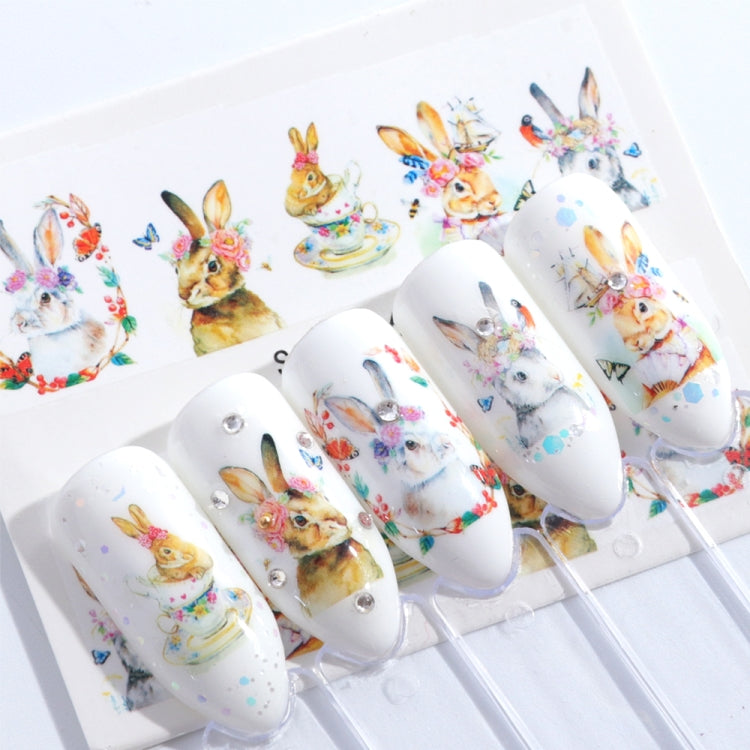 5 PCS Flamingo สติ๊กเกอร์เล็บสติ๊กเกอร์น้ำน่ารักสัตว์กระต่ายนกฮูก Wraps Flora ลายน้ำกาวตกแต่งเล็บ