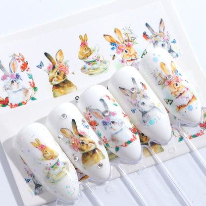 5 PCS Flamingo สติ๊กเกอร์เล็บสติ๊กเกอร์น้ำน่ารักสัตว์กระต่ายนกฮูก Wraps Flora ลายน้ำกาวตกแต่งเล็บ