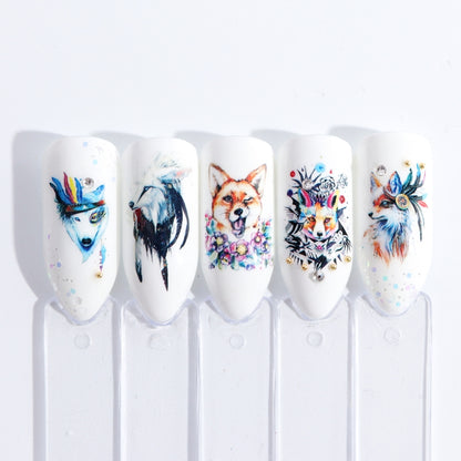 5 PCS Flamingo สติ๊กเกอร์เล็บสติ๊กเกอร์น้ำน่ารักสัตว์กระต่ายนกฮูก Wraps Flora ลายน้ำกาวตกแต่งเล็บ
