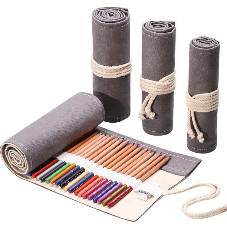 กระเป๋าใส่ปากกา Canvula สีเทาแฮนด์เมดความจุขนาดใหญ่ Roller Pen กระเป๋าสี Lead Sketch สเตชันเนอรีกระเป๋า, 12 Holes, 24 Holes, 36  Holes, 48  Holes, 72  Holes
