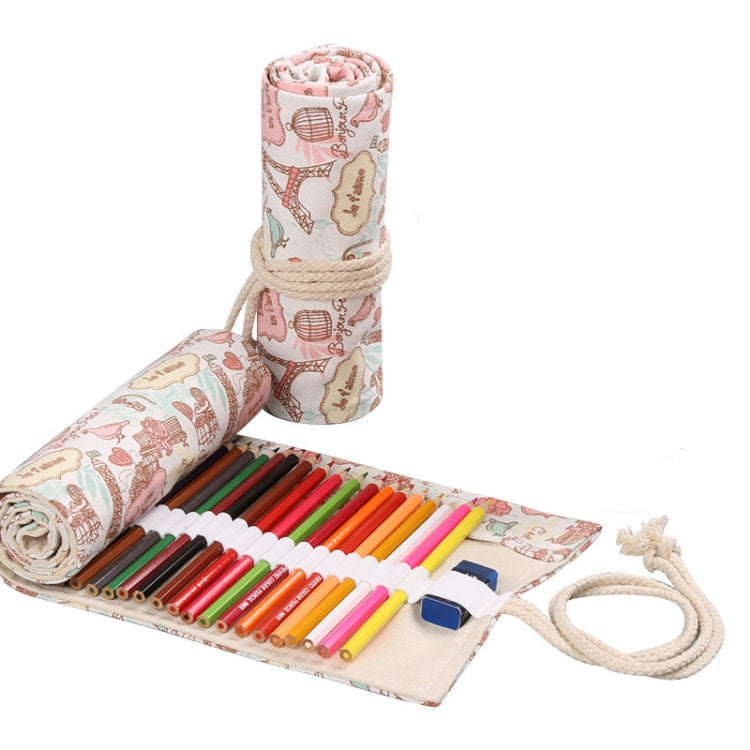 Tower Canvas Handmade Pen Curtain Roll Pen Bag Sketch Color Pencil Bag, 12 Holes, 24 Holes, 36  Holes, 48  Holes, 72 Holes