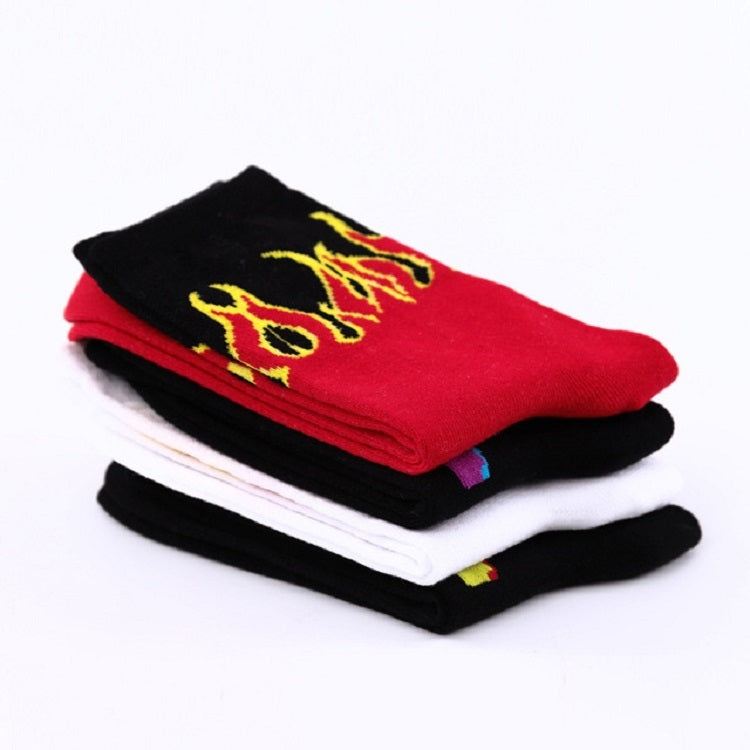 ผู้ชายแฟชั่น Street Hip Hop Skateboard Tube ถุงเท้าผ้าฝ้ายถุงเท้าเปลวไฟ, One Size