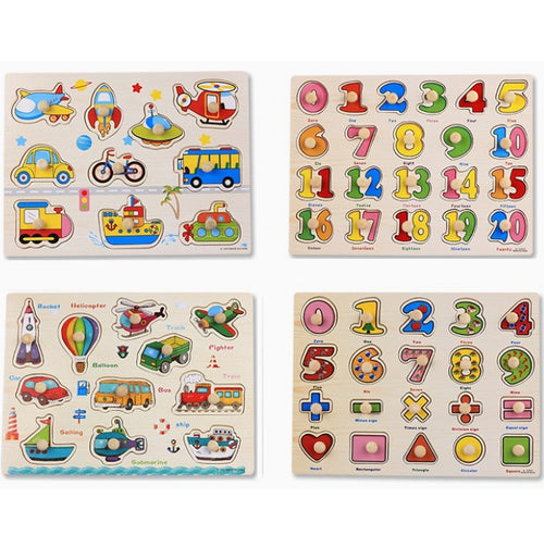 ปริศนาไม้ Hand Grab Board ของเล่นเพื่อการศึกษาหมายเลขขนส่งรูปแบบปริศนาของขวัญเด็ก,, Random Style Delivery