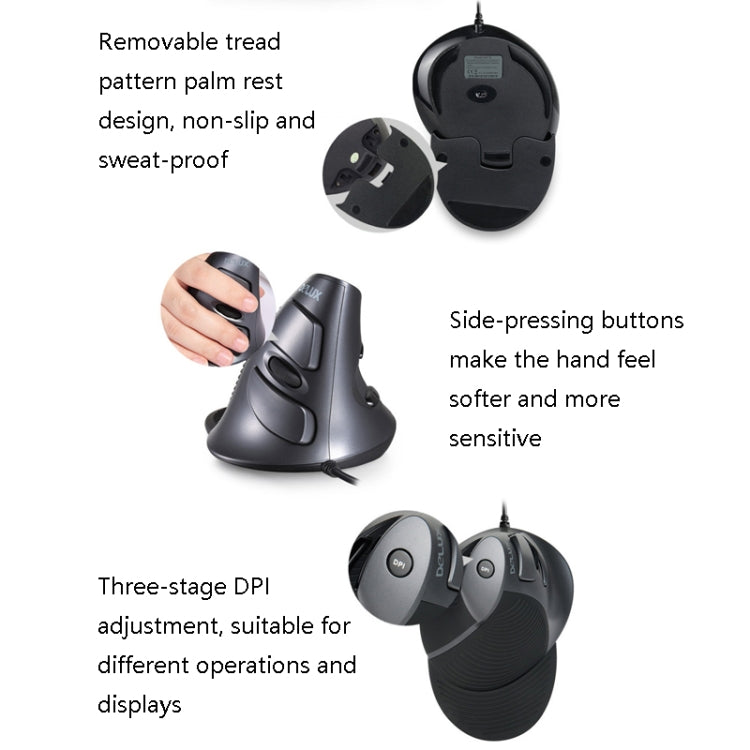 DELUX M618 6-Keys Vertical Handheld Mouse เมาส์แบบมีสายตามหลักสรีรศาสตร์, ความยาวสายเคเบิล: 1.5 ม., Wired