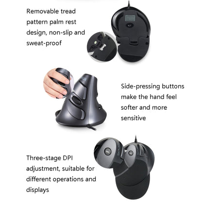 DELUX M618 6-Keys Vertical Handheld Mouse เมาส์แบบมีสายตามหลักสรีรศาสตร์, ความยาวสายเคเบิล: 1.5 ม., Wired