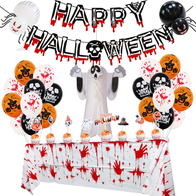 ลูกโป่งฮาโลวีนตั้งแบนเนอร์สีเลือดสามมิติตกแต่งปาร์ตี้ผี, Blood Deskcloth Set, Pumpkin Tablecloth set, Honeycomb Ball 1, Honeycomb Ball 2