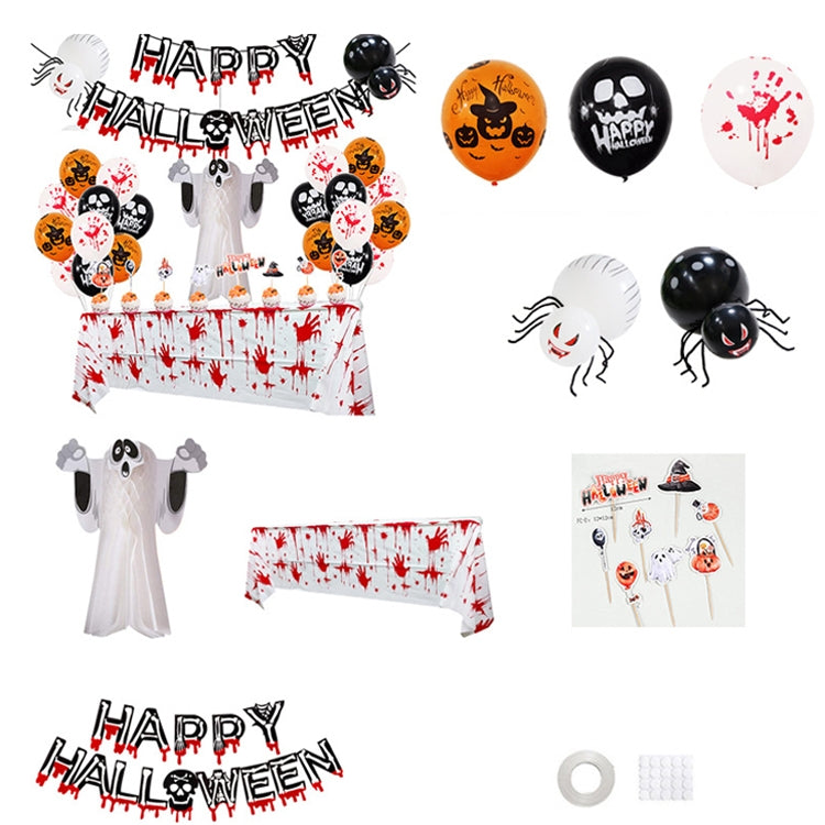 ลูกโป่งฮาโลวีนตั้งแบนเนอร์สีเลือดสามมิติตกแต่งปาร์ตี้ผี, Blood Deskcloth Set, Pumpkin Tablecloth set, Honeycomb Ball 1, Honeycomb Ball 2