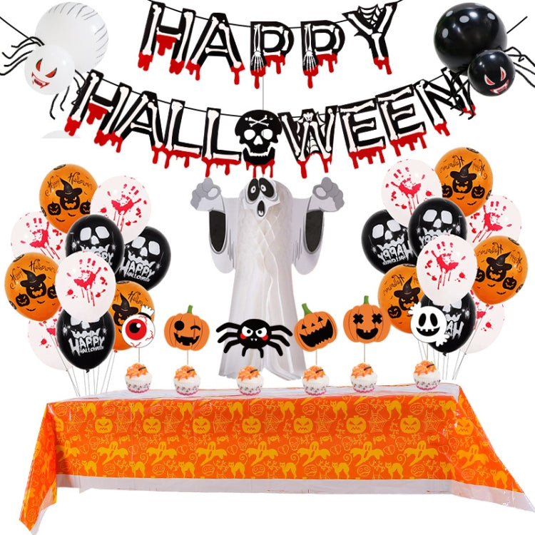 ลูกโป่งฮาโลวีนตั้งแบนเนอร์สีเลือดสามมิติตกแต่งปาร์ตี้ผี, Blood Deskcloth Set, Pumpkin Tablecloth set, Honeycomb Ball 1, Honeycomb Ball 2