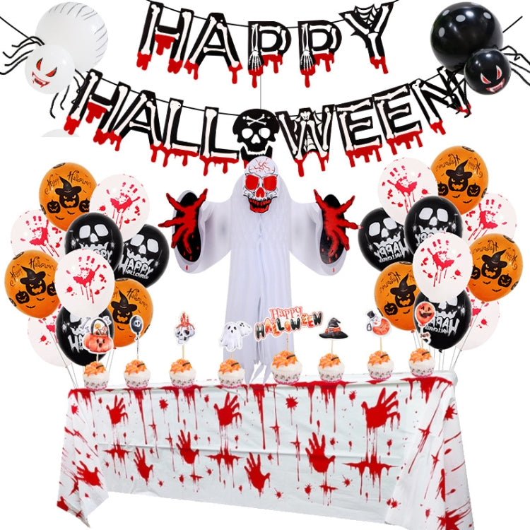 ลูกโป่งฮาโลวีนตั้งแบนเนอร์สีเลือดสามมิติตกแต่งปาร์ตี้ผี, Blood Deskcloth Set, Pumpkin Tablecloth set, Honeycomb Ball 1, Honeycomb Ball 2