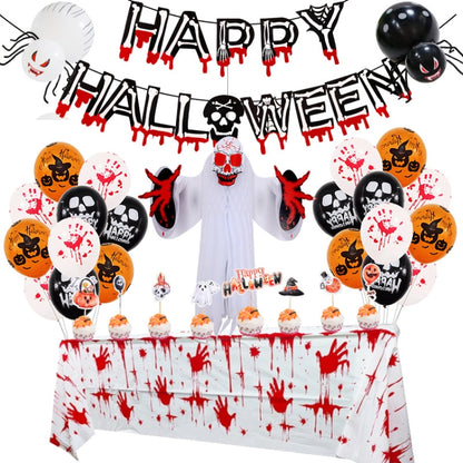 ลูกโป่งฮาโลวีนตั้งแบนเนอร์สีเลือดสามมิติตกแต่งปาร์ตี้ผี, Blood Deskcloth Set, Pumpkin Tablecloth set, Honeycomb Ball 1, Honeycomb Ball 2
