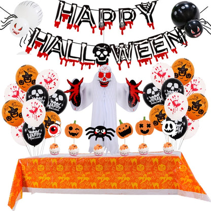 ลูกโป่งฮาโลวีนตั้งแบนเนอร์สีเลือดสามมิติตกแต่งปาร์ตี้ผี, Blood Deskcloth Set, Pumpkin Tablecloth set, Honeycomb Ball 1, Honeycomb Ball 2