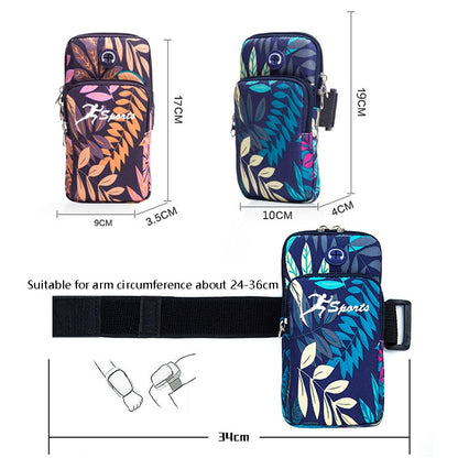 2 PCS B026 กระเป๋าคล้องแขนใส่โทรศัพท์มือถือกีฬา Yoga กระเป๋าใส่โทรศัพท์มือถือ Specification:, Small (Leaves Blue), Large (Leaves Blue), Small (Leaves Orange), Large (Leaves Orange)
