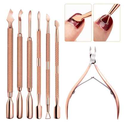 3 PCS Stainless Steel Rose Gold Double-Headed Steel Push Dead Skin Scissors Nail Set,Style:, 01 Big Head, D501