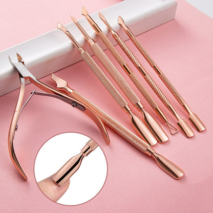 3 PCS Stainless Steel Rose Gold Double-Headed Steel Push Dead Skin Scissors Nail Set,Style:, 01 Big Head, D501