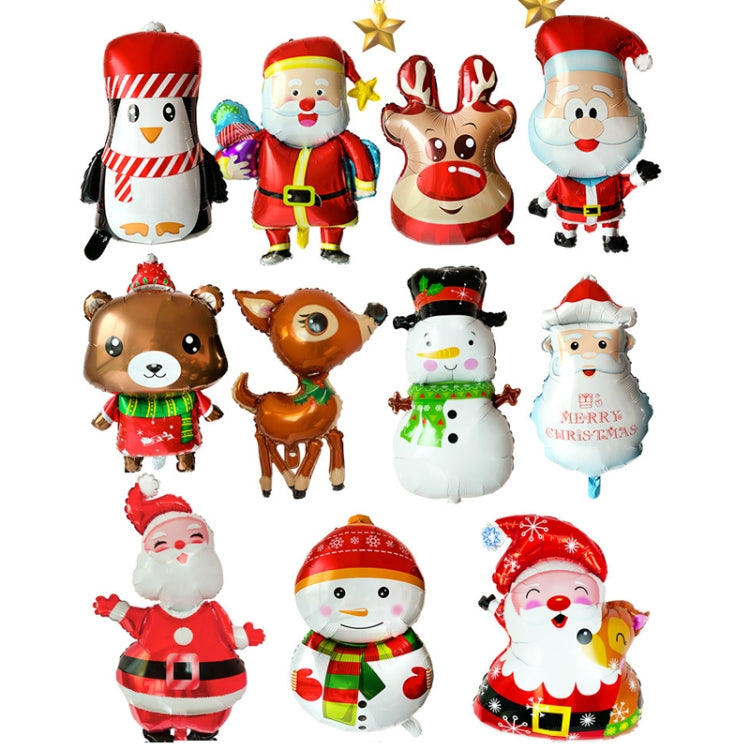 ลูกโป่งฟิล์มอลูมิเนียมตกแต่งคริสต์มาส 10 ชิ้นสไตล์:, Cute Santa, Snowman, Penguin, Deer Head, Santa Head, Bear, Elk, Hat Snowman, Snowflake Santa, Large Santa