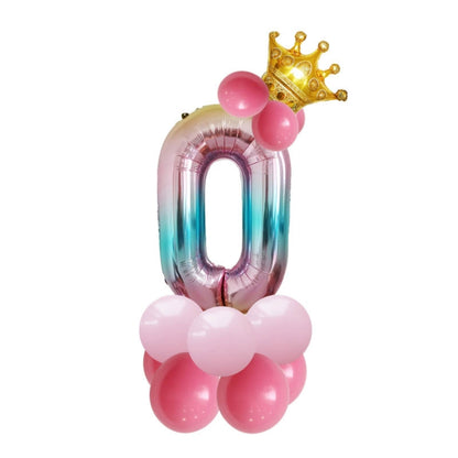 2 ชุด T2001 Birthday Gradient Digital Crown ชุดลูกโป่งฟิล์มอลูมิเนียม