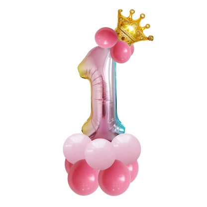 2 ชุด T2001 Birthday Gradient Digital Crown ชุดลูกโป่งฟิล์มอลูมิเนียม