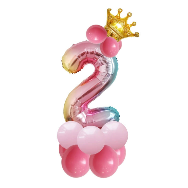 2 ชุด T2001 Birthday Gradient Digital Crown ชุดลูกโป่งฟิล์มอลูมิเนียม