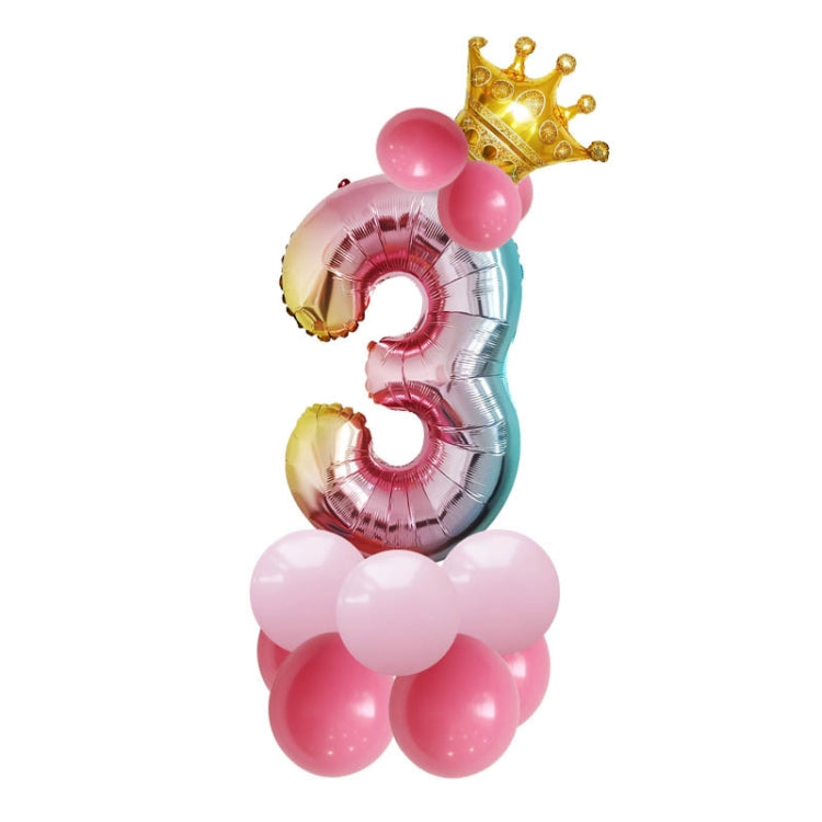 2 ชุด T2001 Birthday Gradient Digital Crown ชุดลูกโป่งฟิล์มอลูมิเนียม