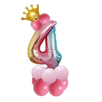 2 ชุด T2001 Birthday Gradient Digital Crown ชุดลูกโป่งฟิล์มอลูมิเนียม