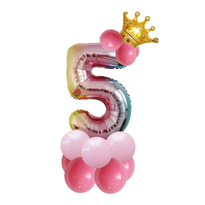 2 ชุด T2001 Birthday Gradient Digital Crown ชุดลูกโป่งฟิล์มอลูมิเนียม