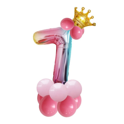 2 ชุด T2001 Birthday Gradient Digital Crown ชุดลูกโป่งฟิล์มอลูมิเนียม