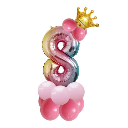 2 ชุด T2001 Birthday Gradient Digital Crown ชุดลูกโป่งฟิล์มอลูมิเนียม