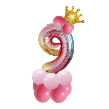 2 ชุด T2001 Birthday Gradient Digital Crown ชุดลูกโป่งฟิล์มอลูมิเนียม