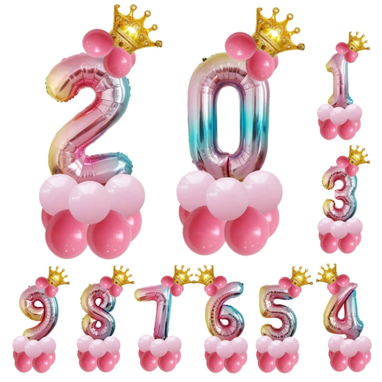 2 ชุด T2001 Birthday Gradient Digital Crown ชุดลูกโป่งฟิล์มอลูมิเนียม
