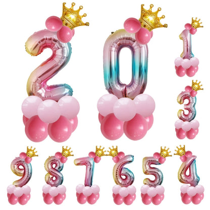 2 ชุด T2001 Birthday Gradient Digital Crown ชุดลูกโป่งฟิล์มอลูมิเนียม