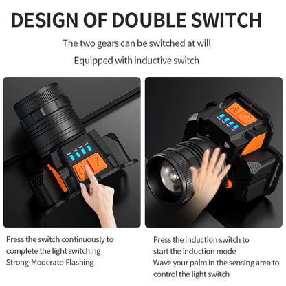 SASQUAATCH T50 การชาร์จ USB เซ็นเซอร์อัจฉริยะติดหัวตกปลาไฟซูมไฟหน้าโคมไฟคนงานเหมืองกลางแจ้งสไตล์:, T8  (2 x 1200MA  Battery), T8  (2 x 2000MA Battery)