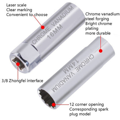 2 PCS รถ หัวเทียนแขนประแจเครื่องมือถอดชิ้นส่วนเปลวไฟบาง, ข้อมูลจำเพาะ:, 14mm (Shrapnel), 14mm (Magnetic), 16mm (Magnetic)
