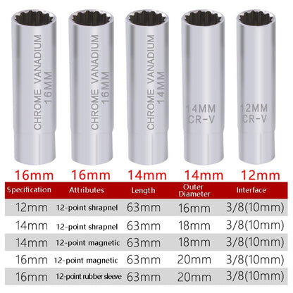 2 PCS รถ หัวเทียนแขนประแจเครื่องมือถอดชิ้นส่วนเปลวไฟบาง, ข้อมูลจำเพาะ:, 14mm (Shrapnel), 14mm (Magnetic), 16mm (Magnetic)