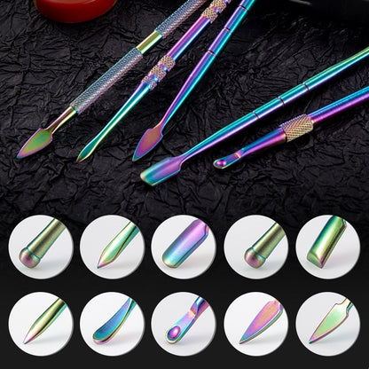 ชุดเครื่องมือทำเล็บ ช้อนครีมควัน สแตนเลสกด ช้อนน้ำมันควัน, 5 In 1 Silver, 6 In 1 Silver, 5 In 1 Color Titanium, 6 In 1 Color Titanium