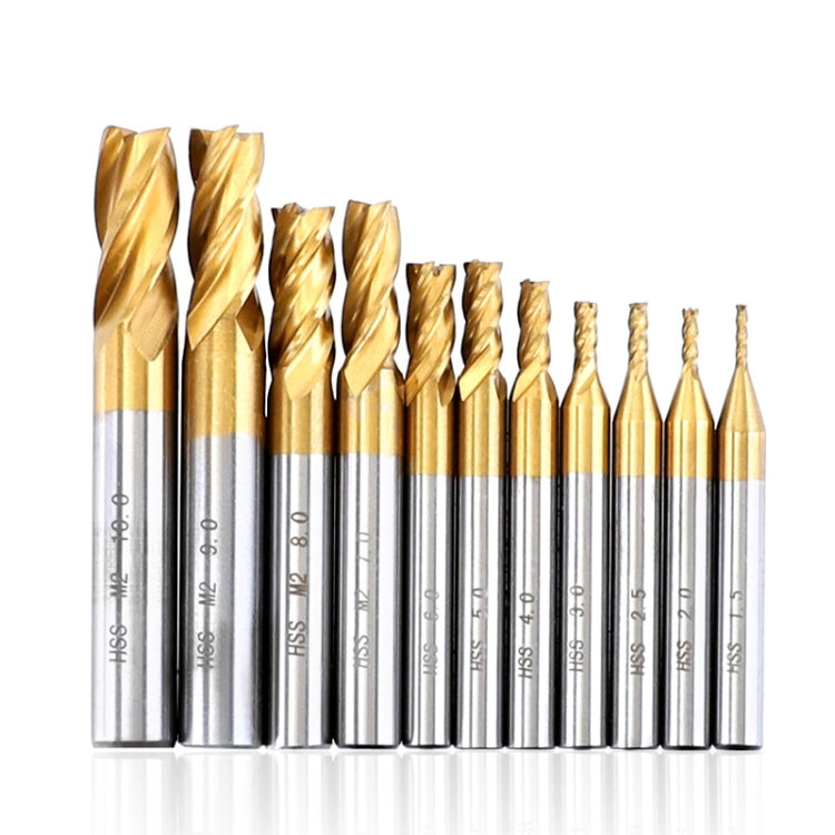 หัวกัดปาดหน้าปลายเหล็กความเร็วสูงและอะลูมิเนียมพร้อมหัวกัดชุบไทเทเนียมก้านตรง, 7 PCS/Set, 10 PCS/Set, 11 PCS/Set